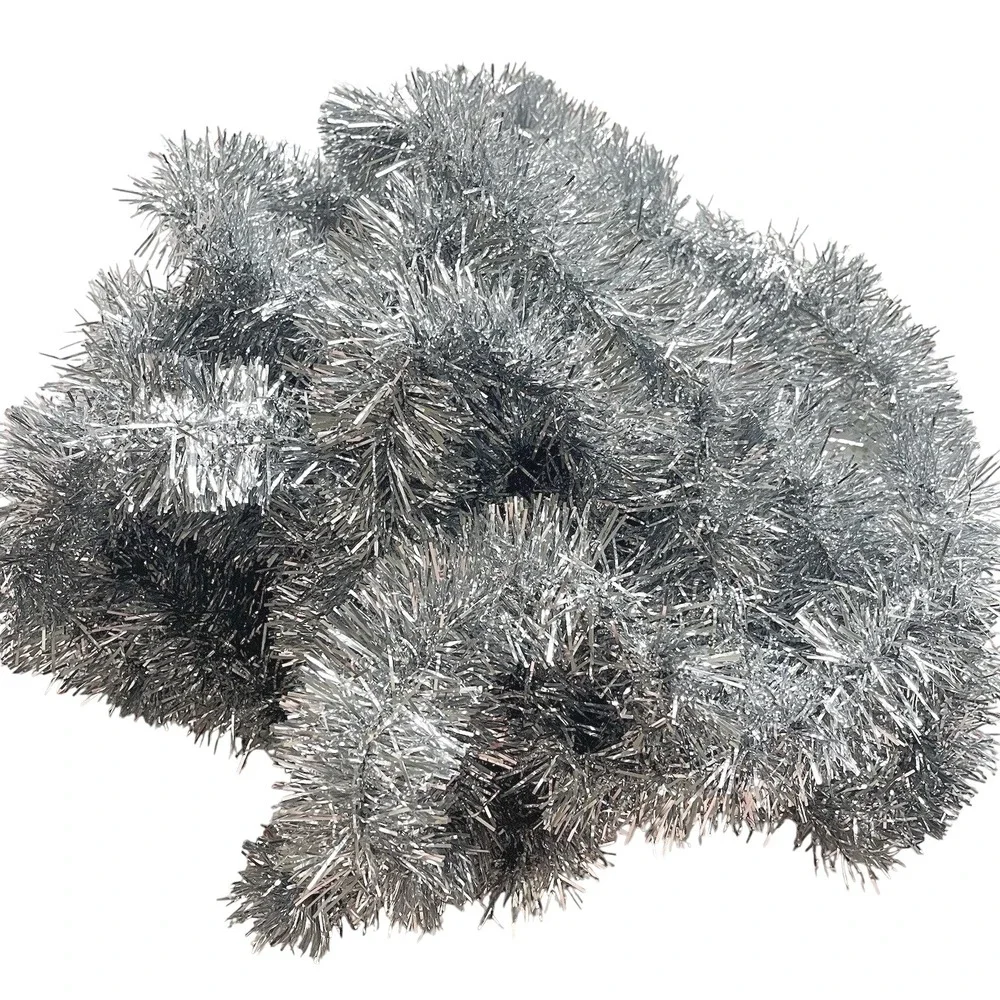 Vintage Christmas Double Glo Tinsel‎ Garland Shiny Soft Fluffy Silver 12 ft Long